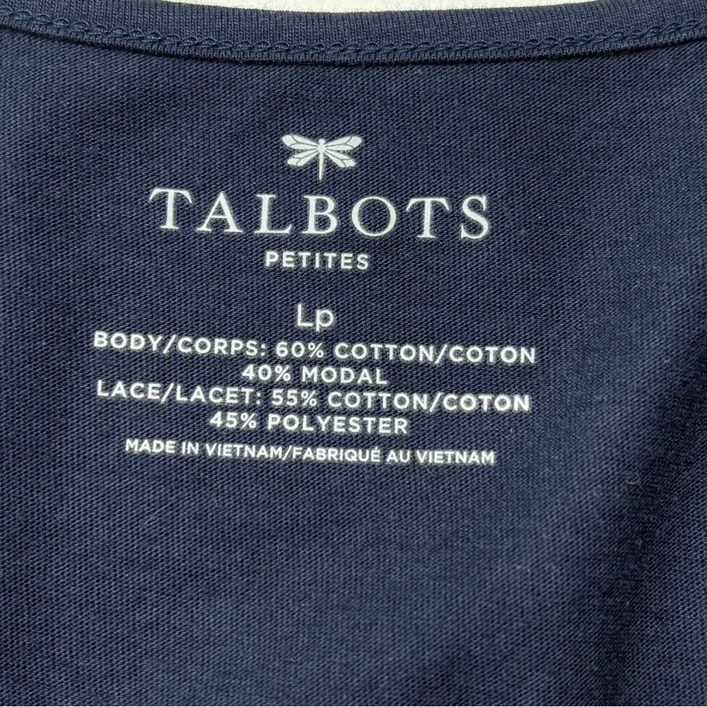 NEW Talbots Short Sleeve Lace Front Top Sz LP Petite Navy Blue Soft Cotton Modal - Picture 6 of 8